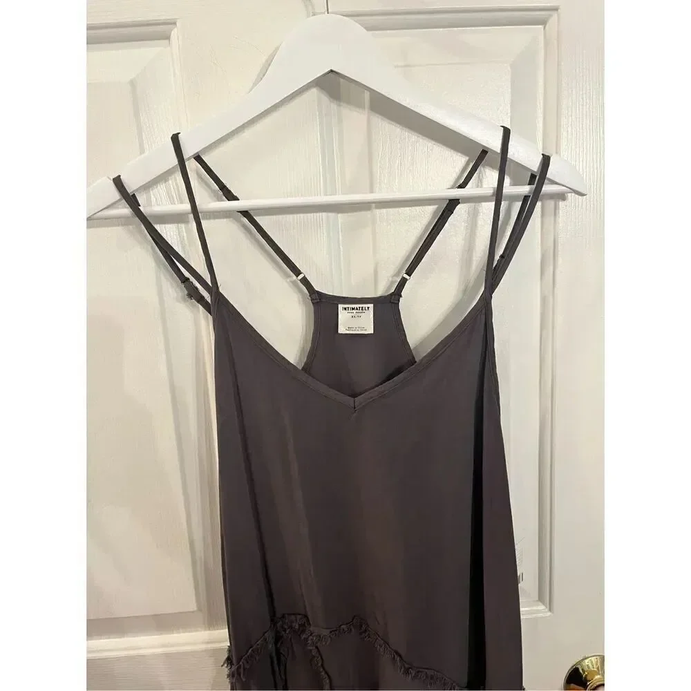 Intimately Free People Gray Tattered Up Fringe Hem Spaghetti Strap Boho Dress sz